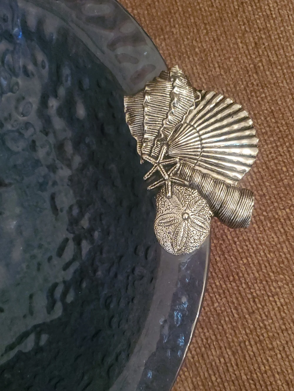 Wooden Salad Hand Set with Silver Starfish Accents - Navy Bowl Included